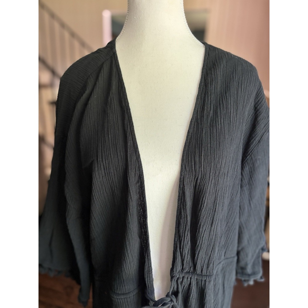 J. Crew Size XXL Black Tassel Trim Front Tie Swim Cover 100% Cotton Beach